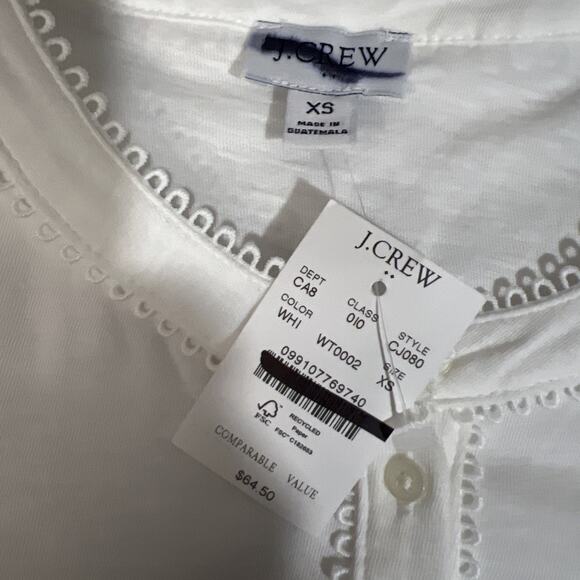 J. Crew Lace Trim Short Sleeve Top Women’s White Half Button Blouse Size XS - Picture 8 of 12